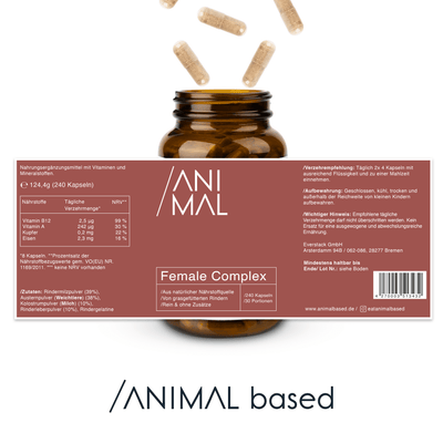 Darstellung der Naehrstoffe von Female Complex Capsules von Animal Based, 240 Kapseln für 30 Portionen
